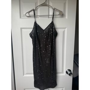 Victoria's Secret Slip Dress Black Silver Sparkle Stars Lingerie Medium Night Ou